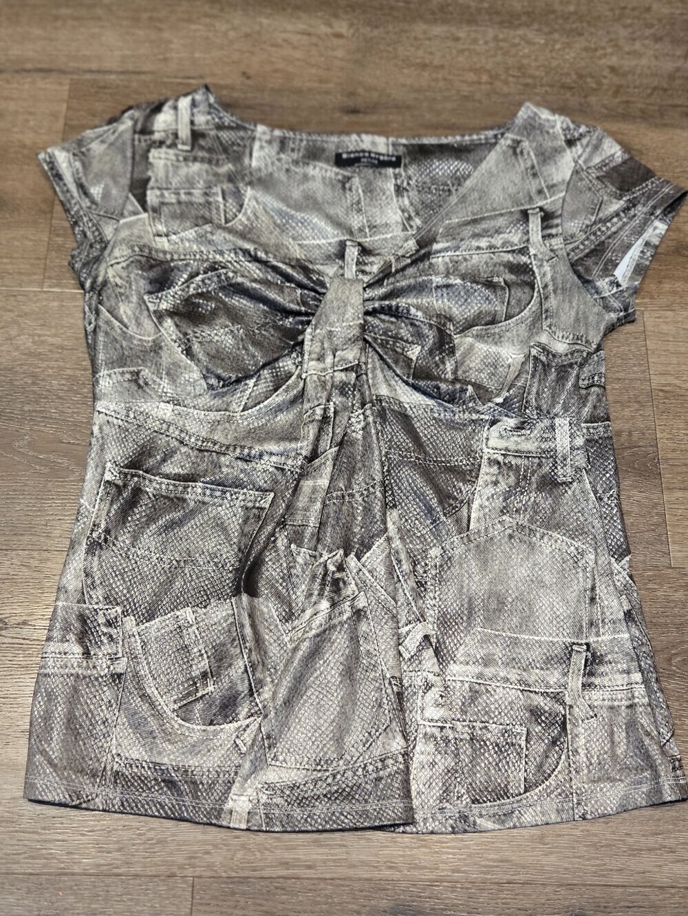 Bianca Nygård Petite Trompe L'oeil Denim & Snakeskin Print Top - Picture 2 of 5
